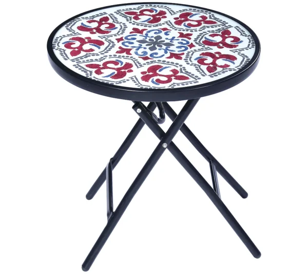 Backyard Expressions 18"Diam Easy Fold Glass Top Table